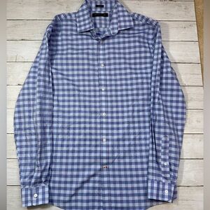 Tommy Hilfiger Slim Fit Dress Shirt Mens 15 32/33 Blue Plaid Button Down